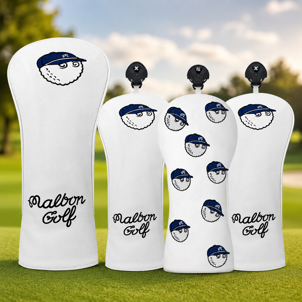 White Fisherman Golf Club Protective Cover, Thickened Waterproof Pu Embroidery, Driver and Fairway Wood Club Head Cover. GHGOLF3