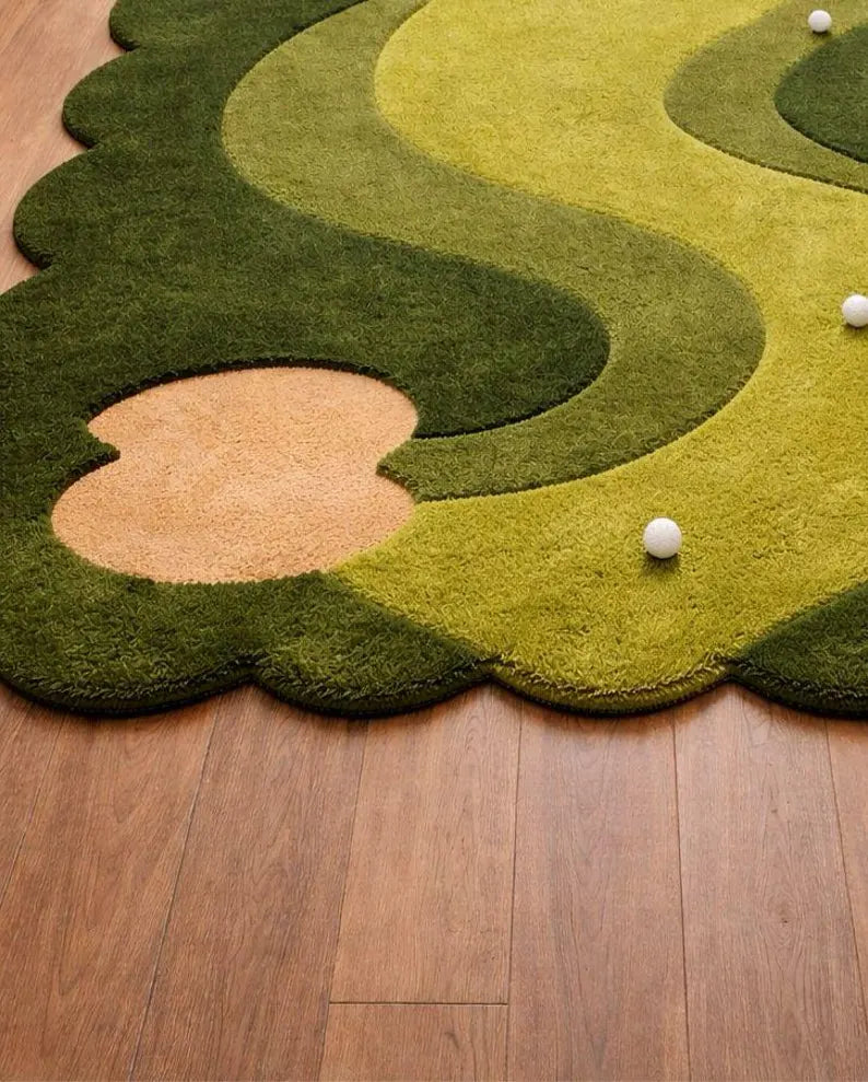 Hand Tufted Golf Rug, Green Area Rug, Golf Course Carpet, Sports Theme Rug, Custom Handmade Rug. RGTP20