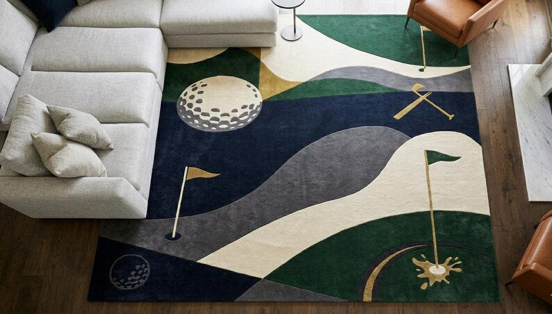 Hand Tufted Wool Rug | Abstract Blue Art, Modern Carpet . RGTP9
