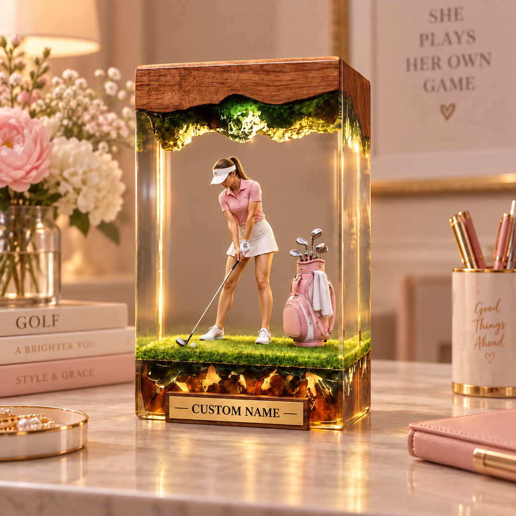 Personalized Women’s Golf Resin Lamp, Custom Female Golfer Desk Light, Golf Lover Gift for Her, Custom Name Golf Decor, RSLGOLF05