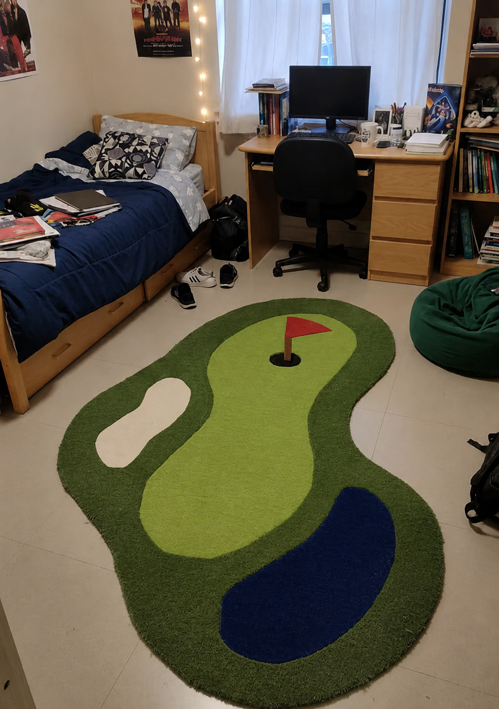 Golf Green Wool Area Rug: Streetwear Game Room Decor. RGTP26