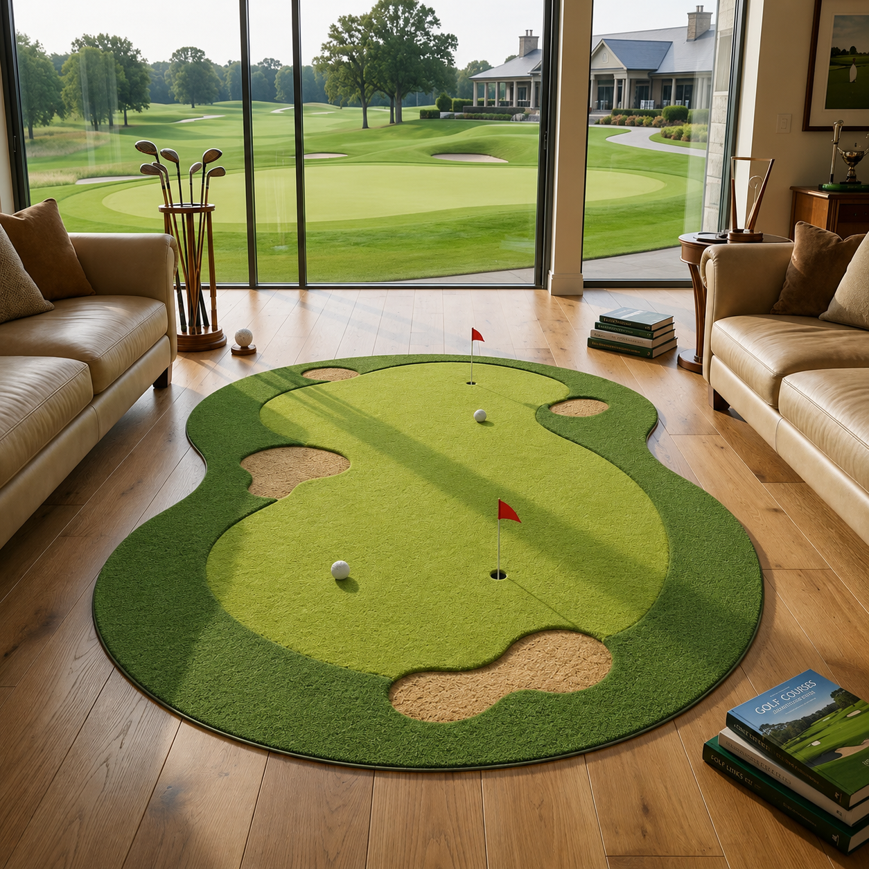 Hand Tufted Golf Rug, 100% Wool Green Area Rug, Golf Course Carpet, Sports Theme Rug, Custom Handmade Rug. RGTP19