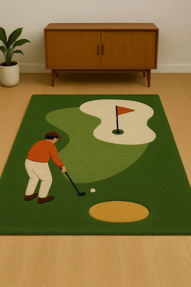 Hand Tufted Golf Green Abstract Area Rug, Modern Minimalist Living Room Carpet . RGTP13