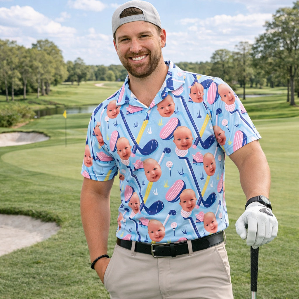 Custom Photo Polo Shirt for Golfer, Funny Golf Pattern On Polo Shirt, Personalized Short Sleeve Golf Shirt, Custom Polo for Golfer, Custom Polo Shirt Gift PLSGTP14