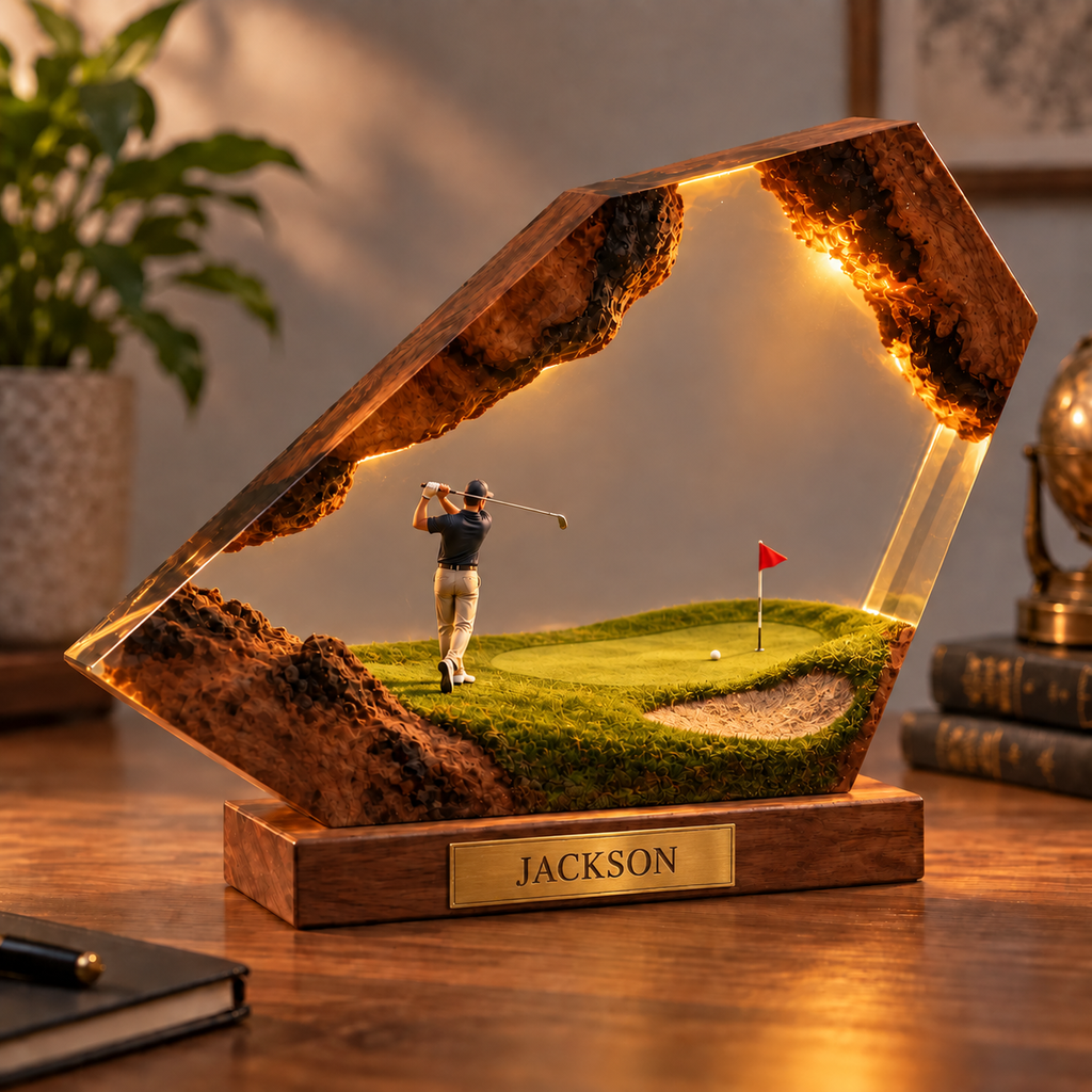 Personalized Golf Resin Lamp, Custom Golfer Desk Light, Golf Lover Gift for Him, Custom Name Golf Decor, RSLGOLF01