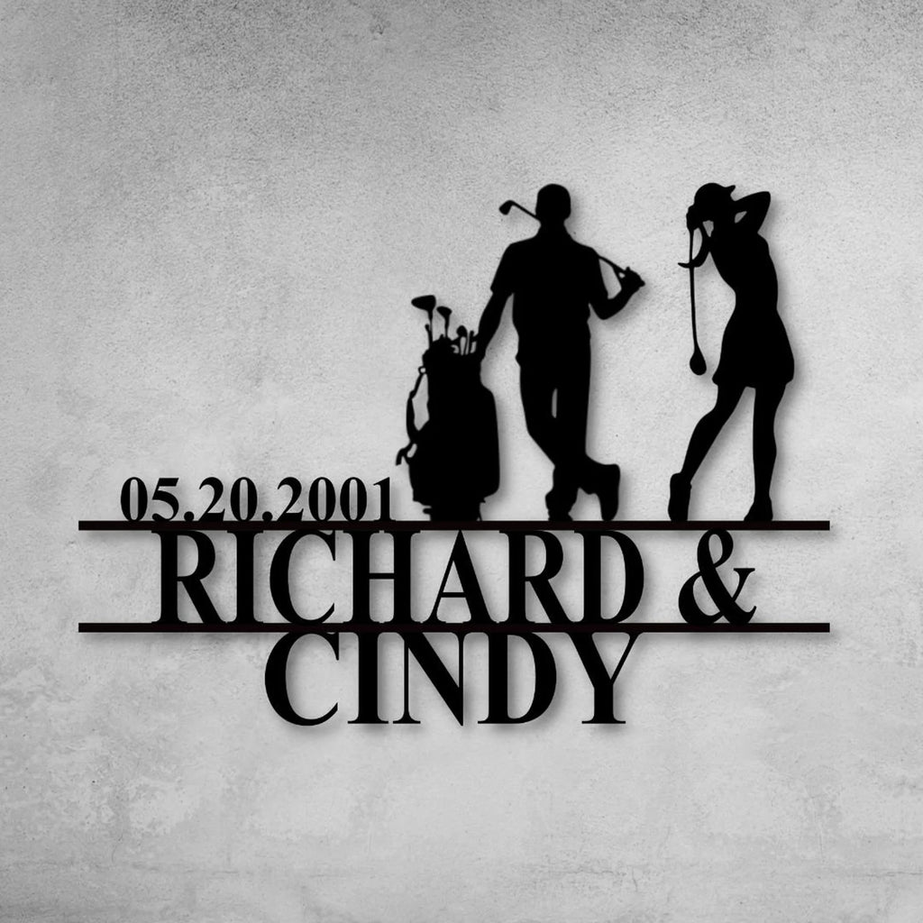 Custom Husband And Wife Golf Metal Sign, Gift For Golf Lovers, Couple Golfer Golf Player Sign Steel Wall Hanging. MWAGTP09