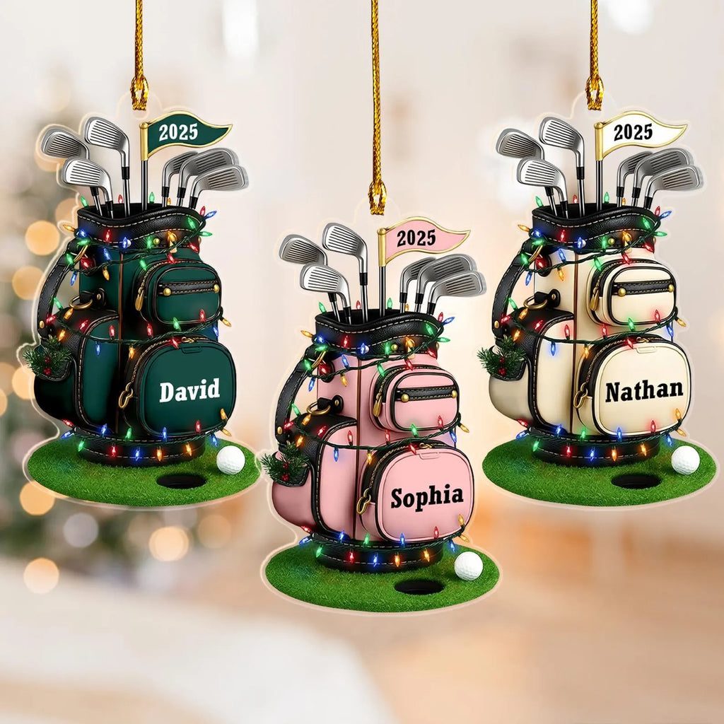 Custom Name Golf Ornament 2026, Personalized Golf Bag Gift for Him, Golf Lover Christmas Keepsake, Golfing Dad Mom Xmas, Pro Golfer Decor. ONMGTP17