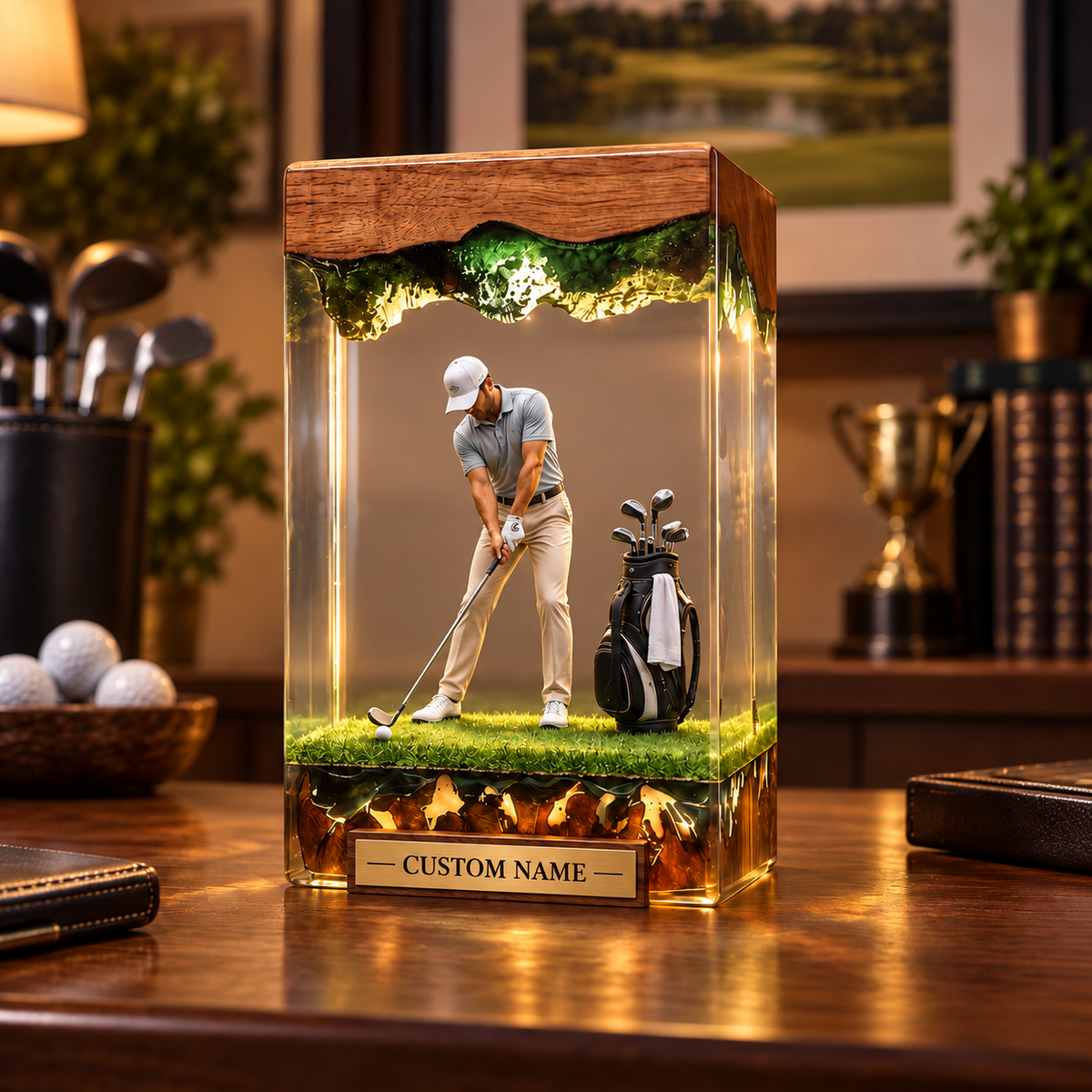 Personalized Golf Resin Lamp, Custom Golfer Desk Light, Custom Name Golf Gift for Him, Golf Lover Home Office Decor.RSLGOLF04