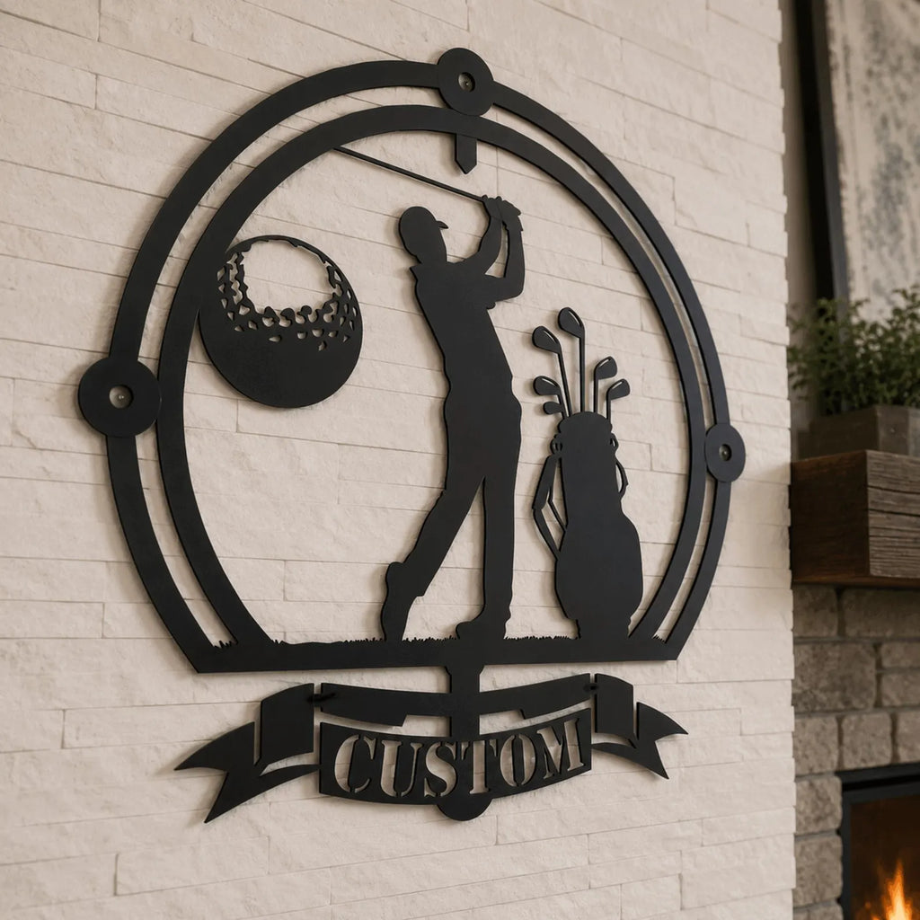 Personalized Golf Metal Wall Art : Golfer Silhouette Decor. MWAGTP10