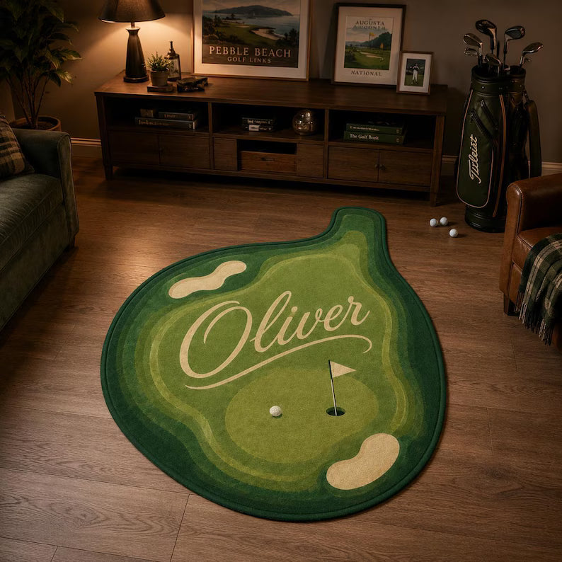Personalized Golf Rug, Custom Golf Course Carpet, Man Cave Decor. RGTP30