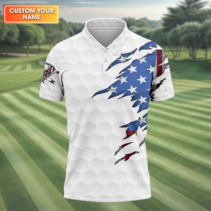 America Skeleton Golf Polo Shirt, Golfing Apparel, Golf Clothing, Mens Golf Gift