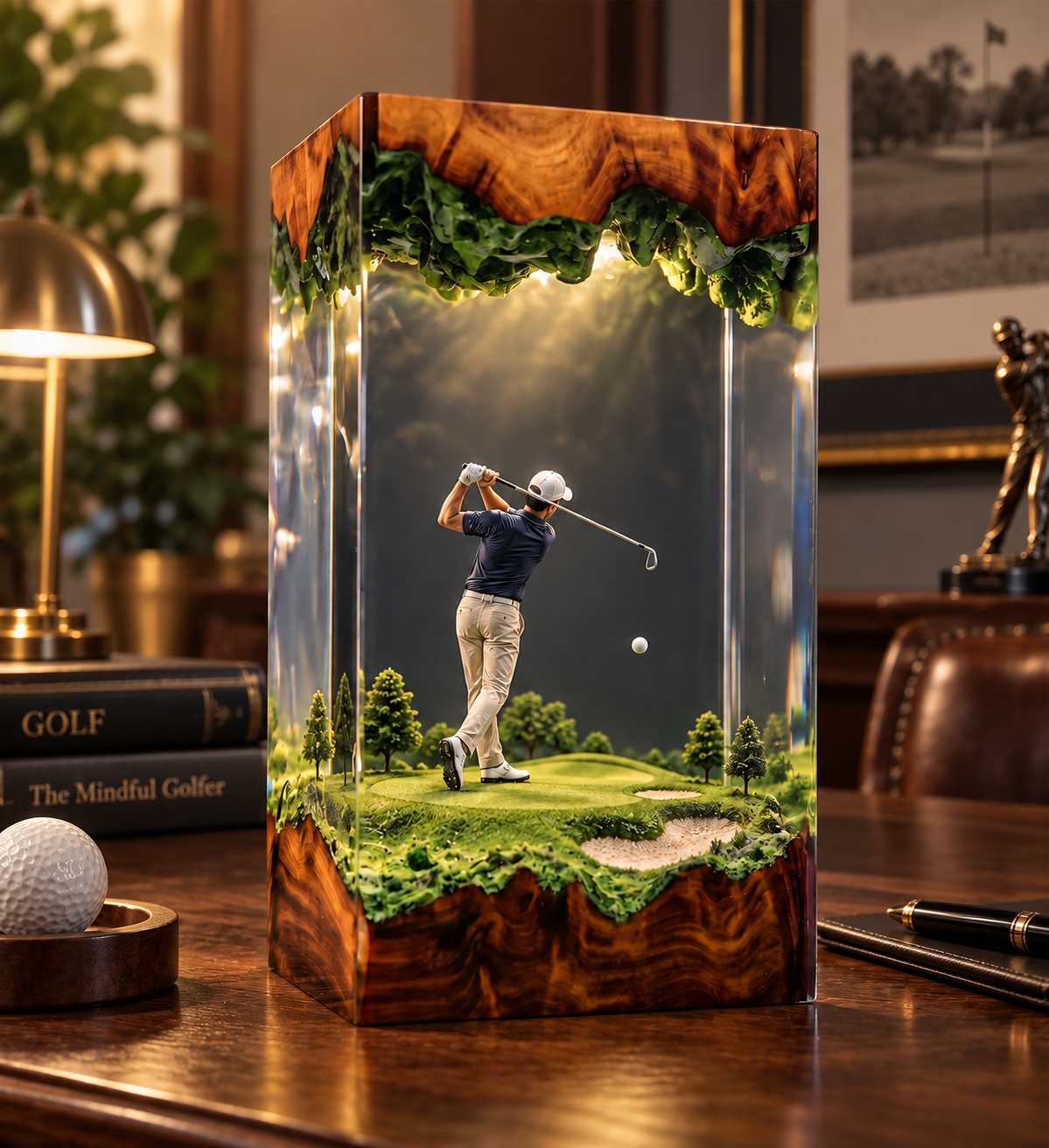 Personalized Golfer Resin Lamp, Golf Swing Desk Light, Golf Lover Gift for Him, Golfer Office Decor, Golf Course Resin Art, RSLGOLF08