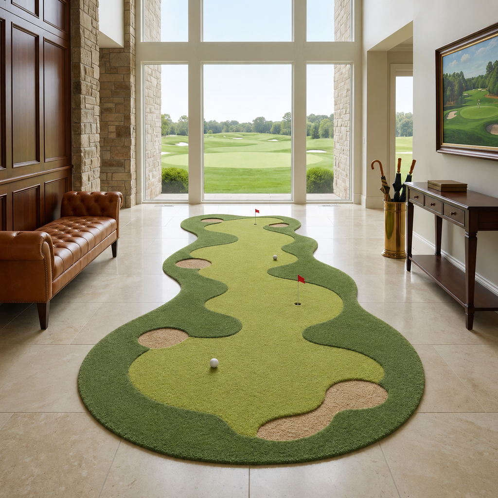 Golf Course Runner Rug, Hand Tufted Wool Area Rug, Putting Green Rug, Golf Lover Gift, Man Cave Decor, Golf Room Carpet . RGTP12