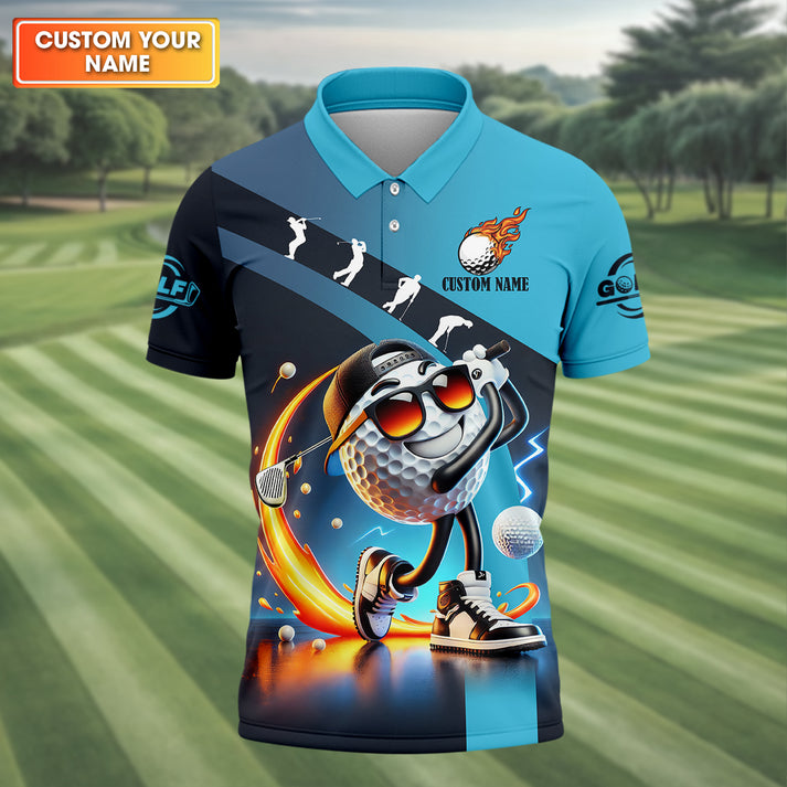 Personalized Funny Golf Polo Shirt Men, Custom Name Cartoon Ball Graphic Polo, "Things I Do In My Spare Time" Quote Top, Unique Golfer Birthday Gift