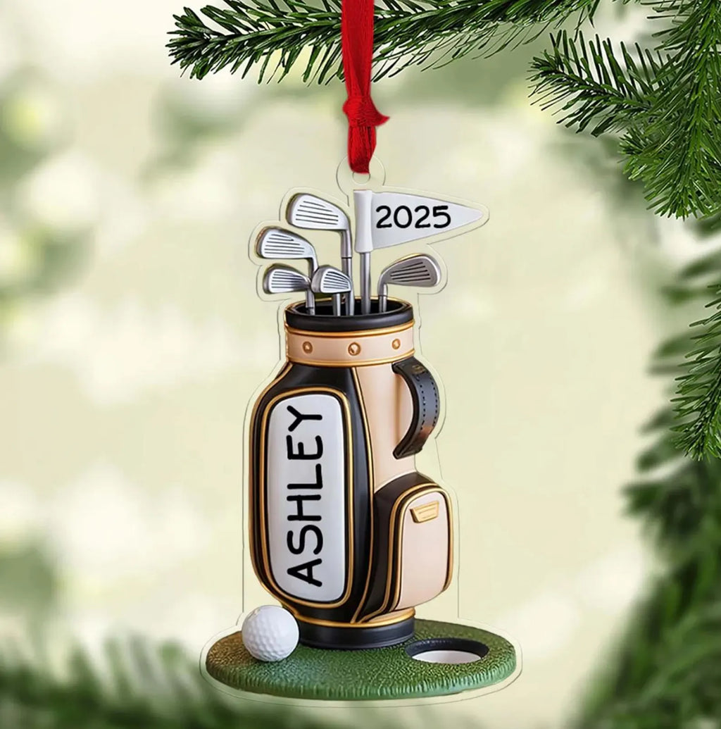 Personalized Golf Bag Christmas Ornament, Custom Acrylic Ornament. ONMGTP12