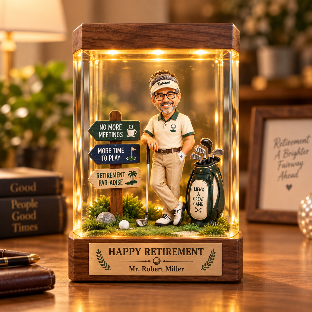 Personalized Retirement Golf Resin Lamp, Custom Retired Golfer Gift, Happy Retirement Desk Decor, Golf Lover Gift for Him, RSLGOLF06