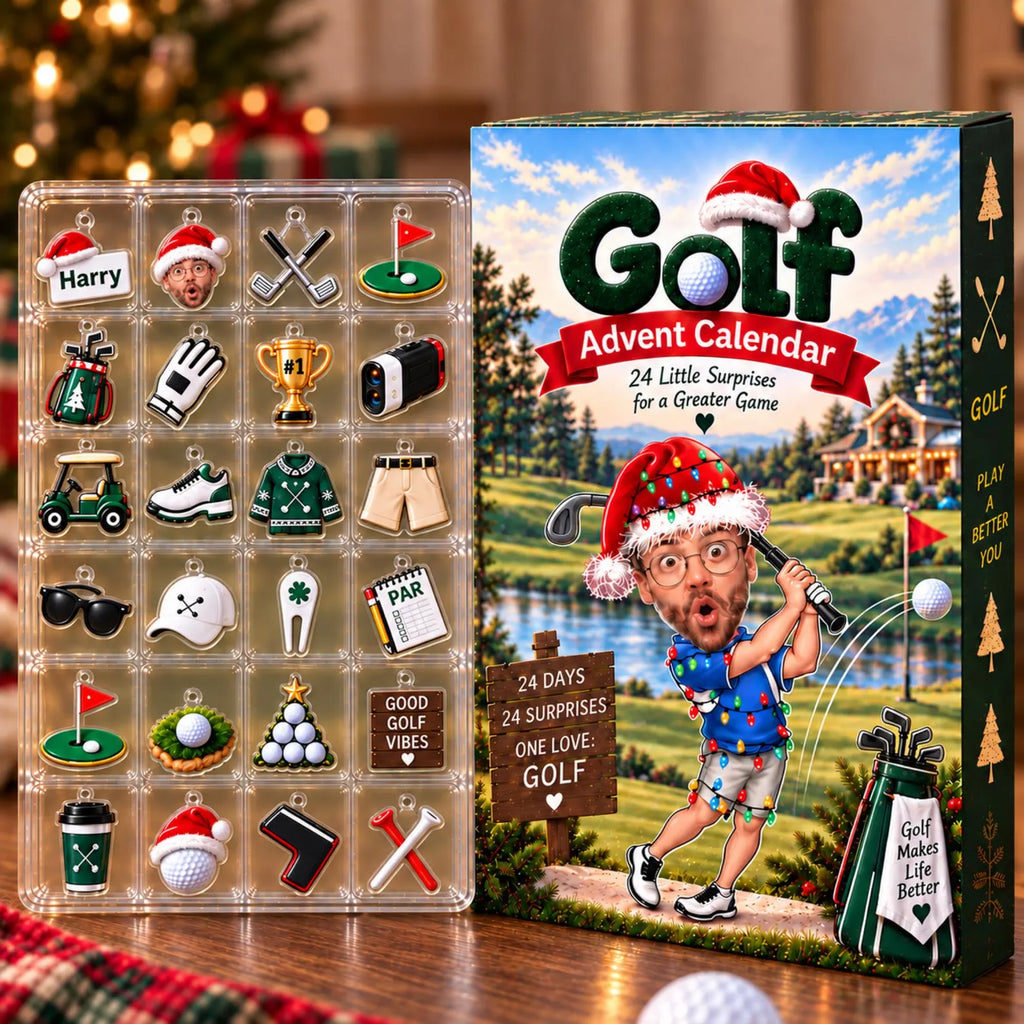 Golf Advent Calendar, Personalized Christmas Gift for Golfer, Custom Name Photo Keychain, 24 Day Gift for Dad Husband Boyfriend Golf Lover. ACGTP01