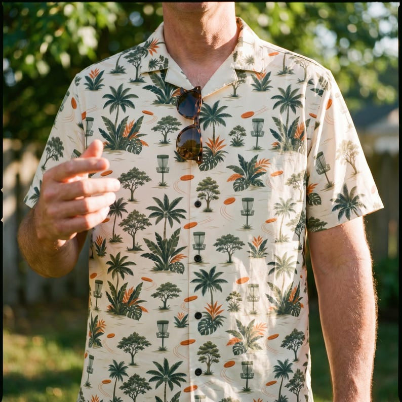 Disc Golf Hawaiian Shirt, Tropical Frolf Aloha Button Up, Disc Golf Dad Gift, Frisbee Golf Shirt, Golfer Gift HW01