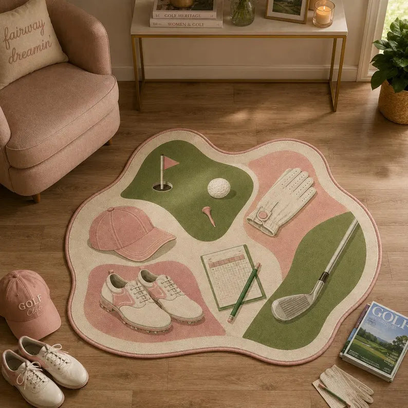 Womens Golf Rug, Pink Green Golf Gear Carpet, Golfer Gift. RGTP6