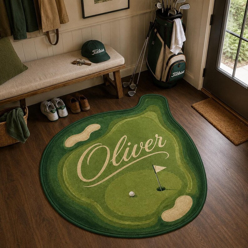 Personalized Golf Rug, Custom Golf Course Carpet, Man Cave Decor. RGTP30