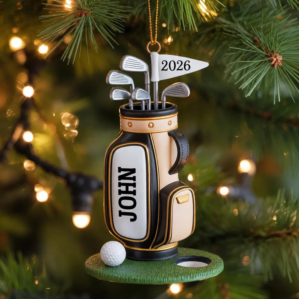 Personalized Golf Bag Ornament, Custom Name Golf Lover Christmas Ornament 2026, Gift for Golf Dad, Gift For Pro Golfer, Golf Club Gift 2026. ONMGTP15