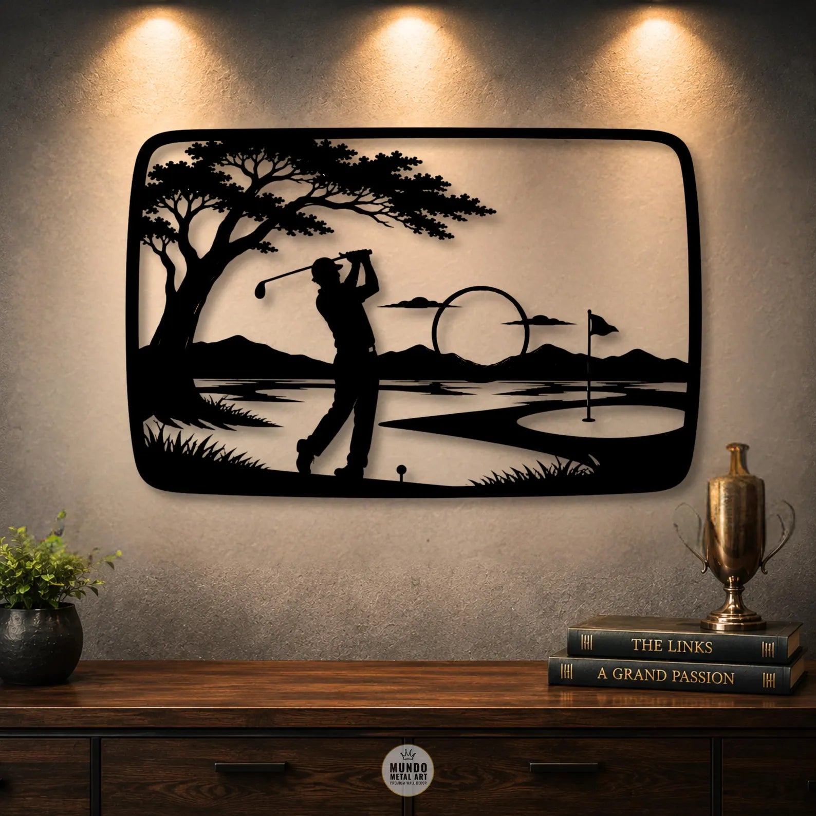 Golf Sunset Metal Wall Art | Golfer Silhouette, Fairway Landscape, Country Club Decor Ipek. MWAGTP12