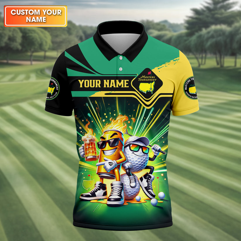 Personalized Augusta Style Golf Polo Shirt, Custom Name Major Tournament Polo, Funny Golf and Beer Drinking Team Uniform, Par Eagle Birdie Bogey Top
