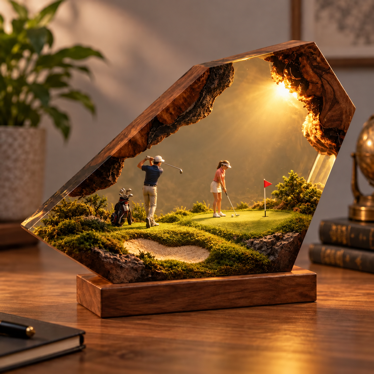Personalized Couple Golf Resin Lamp, Custom His and Hers Golfer Desk Decor, Golf Lover Gift for Couples, Anniversary Golf Gift, RSLGOLF09