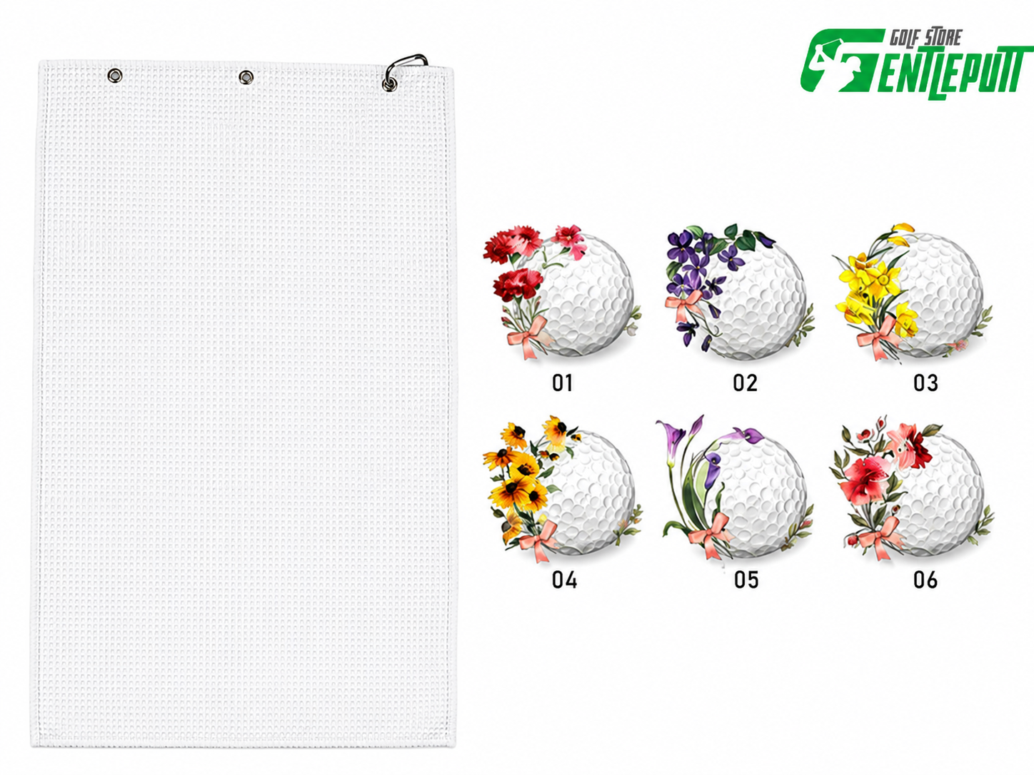 Personalized Golf Towel with Custom Name, Floral Golf Ball Waffle Towel, Golfer Gift for Women, Golf Accessories TWGTP06