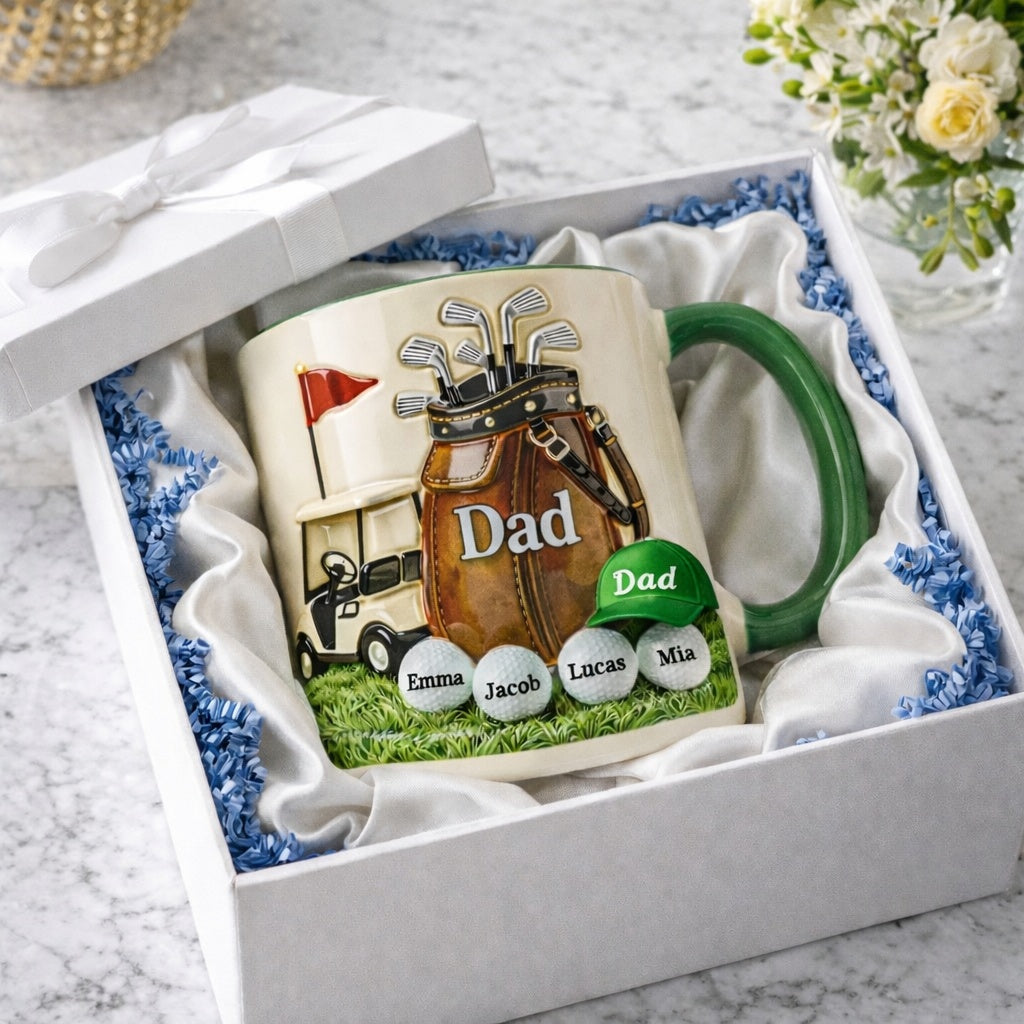 Personalized Dad And Kid - Golf Mug, Custom Name Dad Golfer Mug, Unique Golf Lover Coffee Cup, Custom Father Day Mug For Dad CRMGTP01