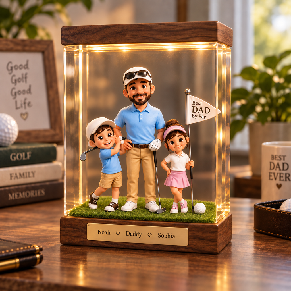 Personalized Dad Golf Resin Lamp, Custom Father and Kids Golf Gift, Best Dad by Par Desk Decor, Family Golf Keepsake, RSLGOLF07