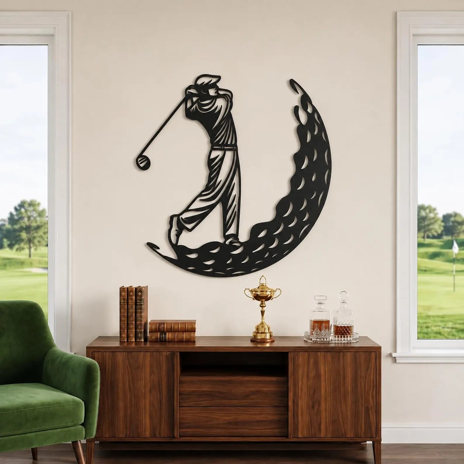 Golf Metal Wall Art, Golfer Silhouette Decor, Sports Lover Gift Moon Art. MWAGTP17