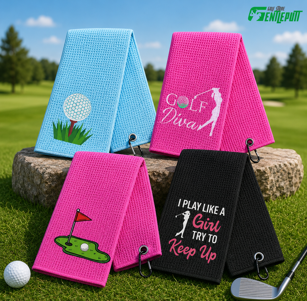 Golf Ball Waffle Towel with Clip, Absorbent Microfiber Golf Towel, Golf Bag Accessory, Golfer Gift for Men and Women TWGTP08
