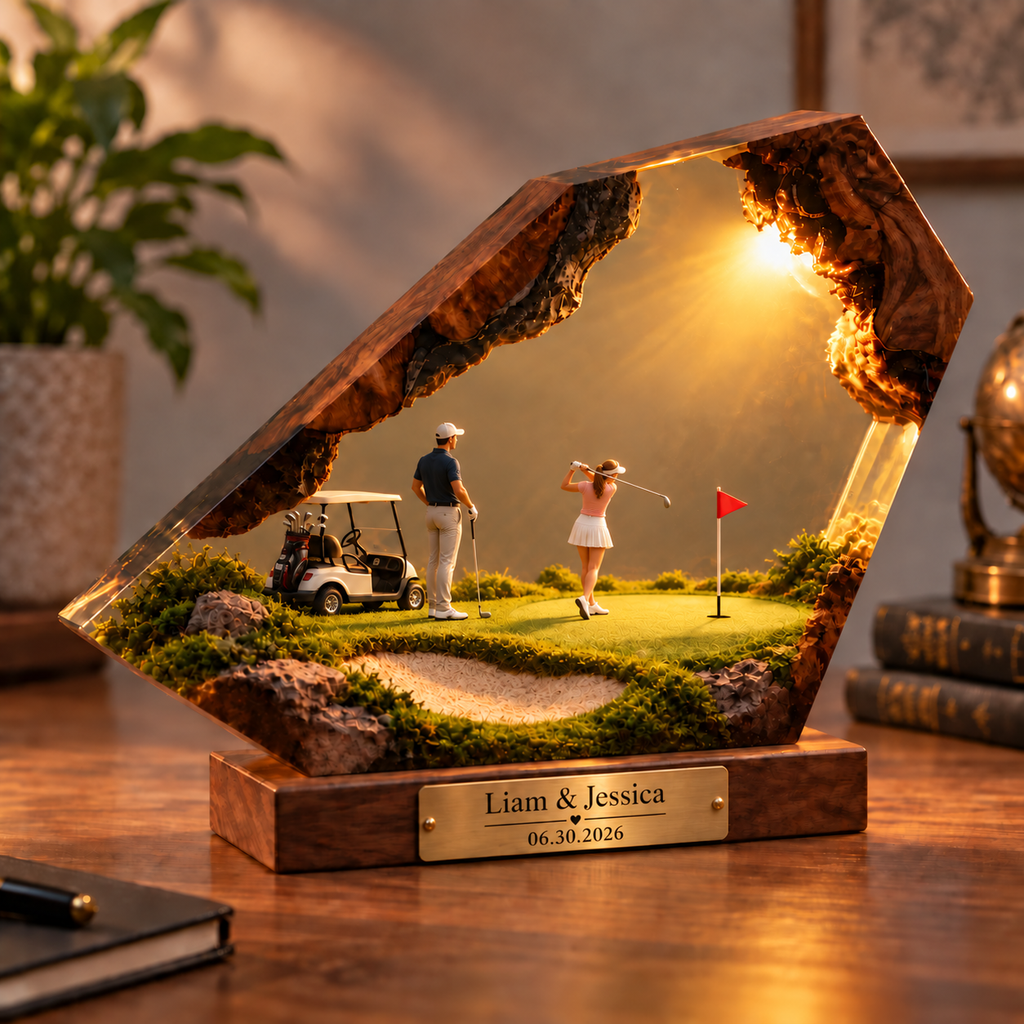 Personalized Couple Golf Resin Lamp, Custom His and Hers Golf Gift, Romantic Golfer Desk Decor, Anniversary Gift for Golf Lovers, RSLGOLF10