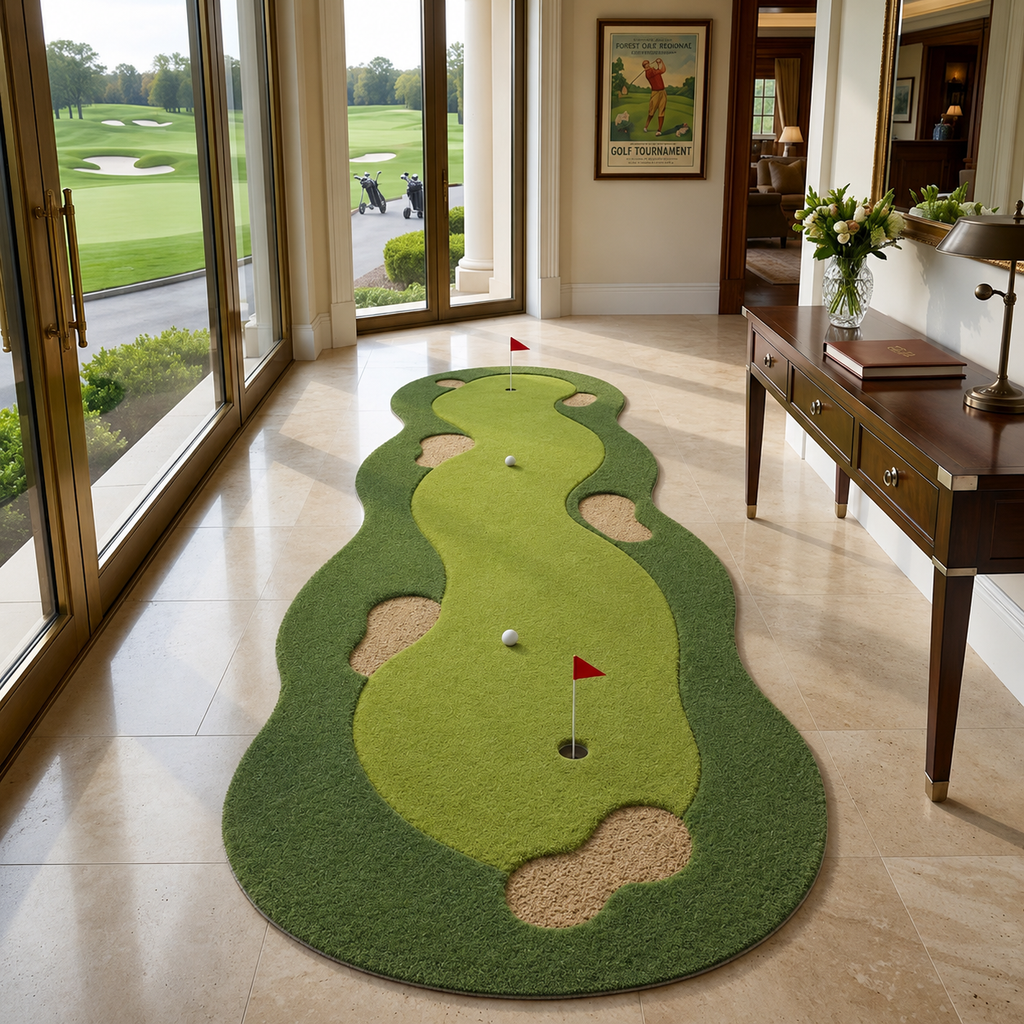 Golf Putting Green Runner Rug, Hand Tufted Wool Area Rug, Golf Carpet, Golf Lover Gift, Man Cave Decor, Golf Room Rug. RGTP18