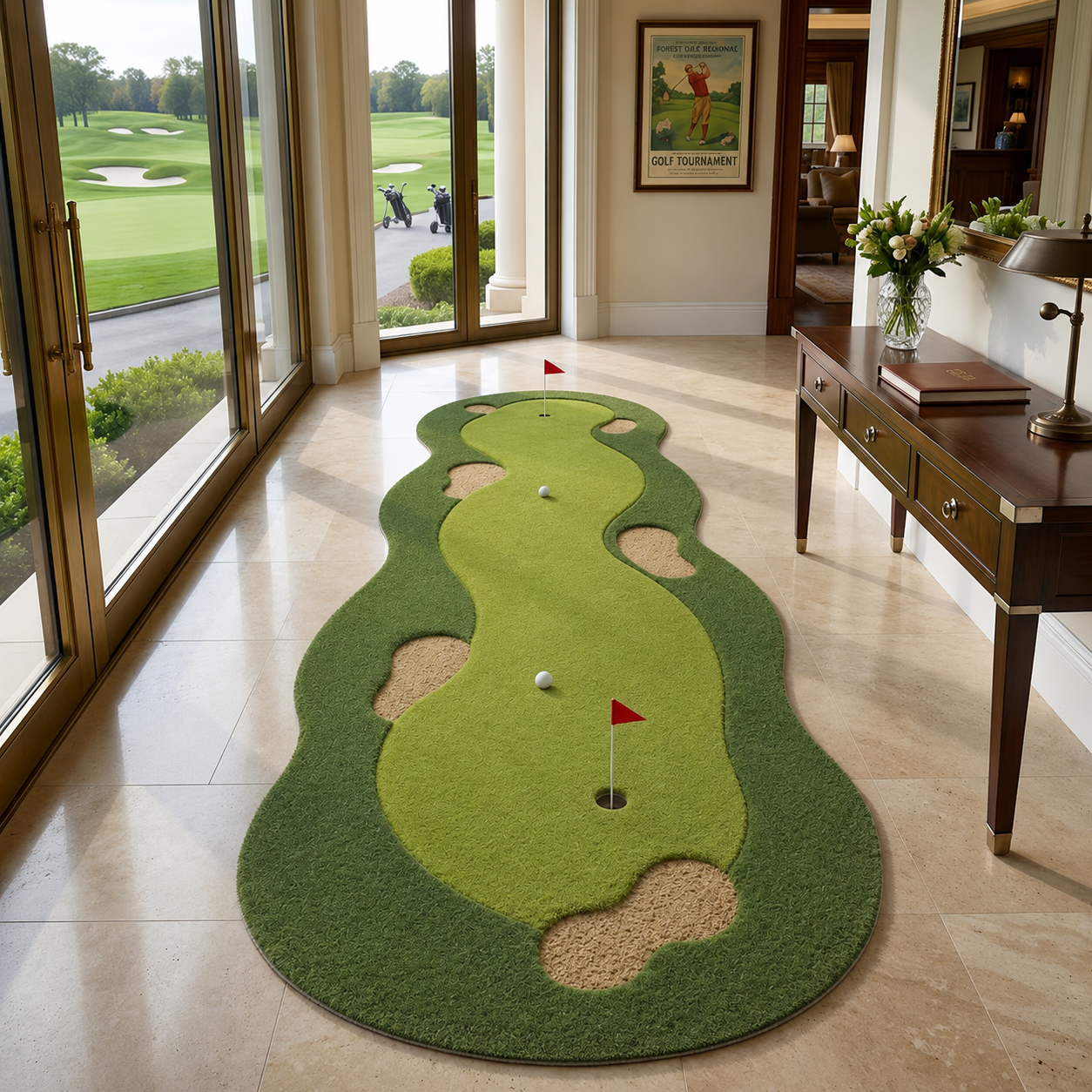 Golf Putting Green Runner Rug, Hand Tufted Wool Area Rug, Golf Carpet, Golf Lover Gift, Man Cave Decor, Golf Room Rug. RGTP18