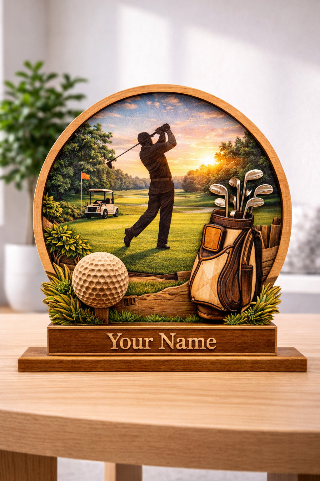 Personalized Golf Wooden Tracker Sign, Golf Lover Gift, Custom 3D Wooden Golf, Custom Golf Keeper, Desk Decor Gift WSGTP01