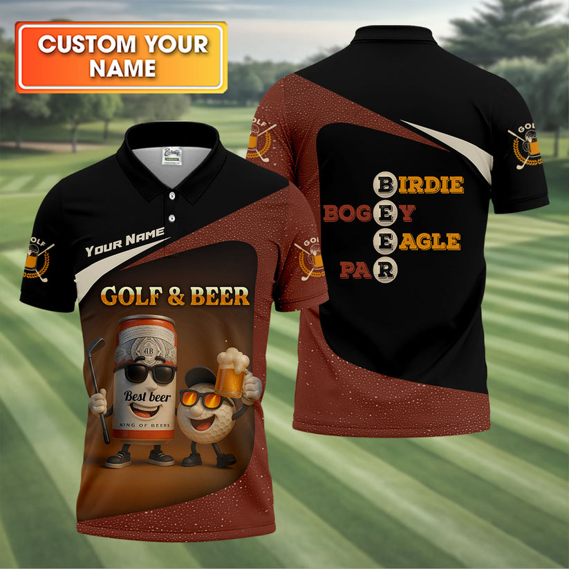 Funny Golf Polo Shirt, Golf & Beer Best Buddies Design, Custom Name Drinking Team Gift, Birdie Bogey Eagle Par Shirt