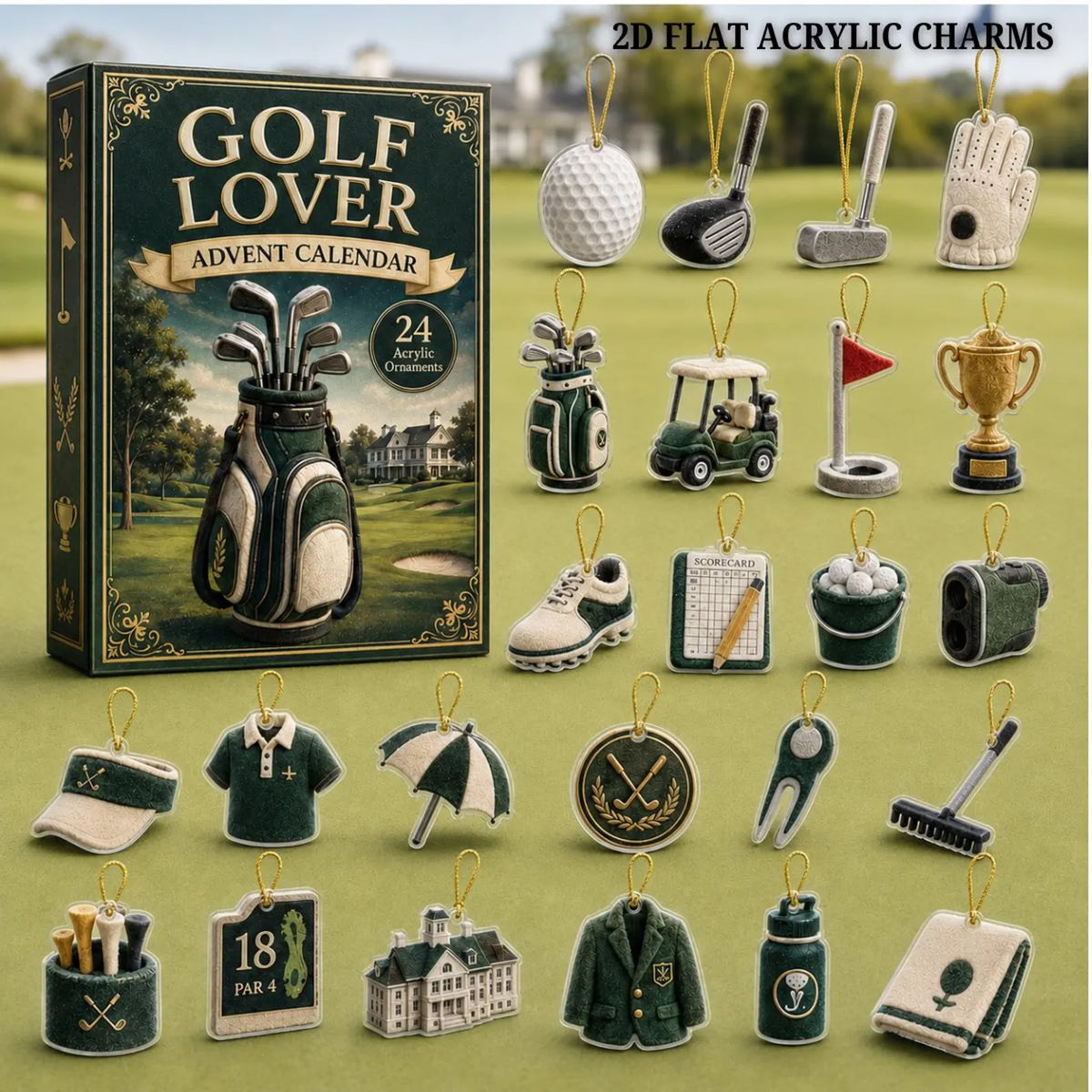 Golf Lover Advent Calendar 2026 - 24-Day Festive Countdown, Acrylic Charms Blind Box - Gift For Sports Lovers. ACGTP07