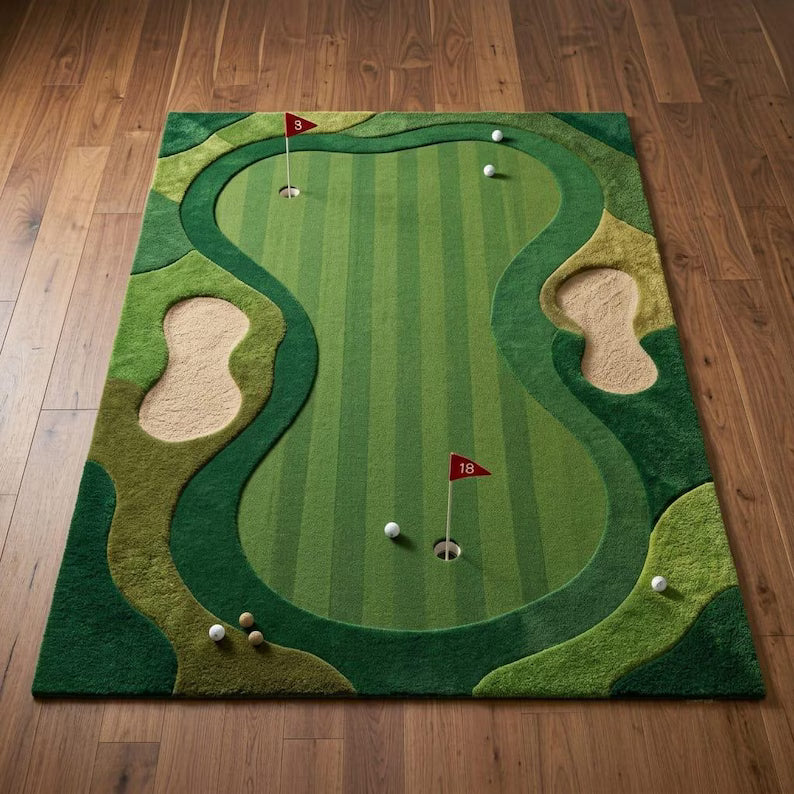 Handmade Golf Putting Green Rug | Mini Golf Area Carpet | Golf Course Inspired Tufted Rug | Golfer Gift | Man Cave Decor Office Game Rug. RGTP15
