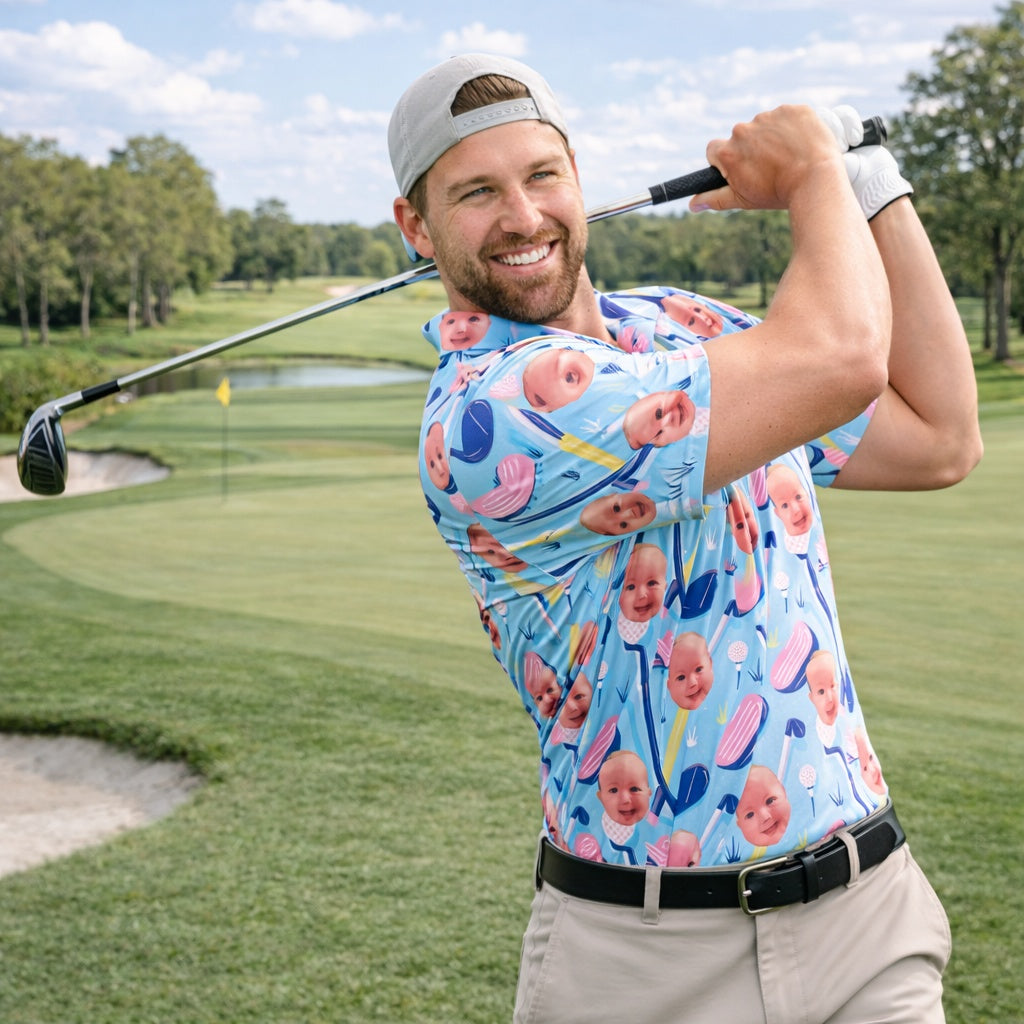 Custom Photo Polo Shirt for Golfer, Funny Golf Pattern On Polo Shirt, Personalized Short Sleeve Golf Shirt, Custom Polo for Golfer, Custom Polo Shirt Gift PLSGTP14