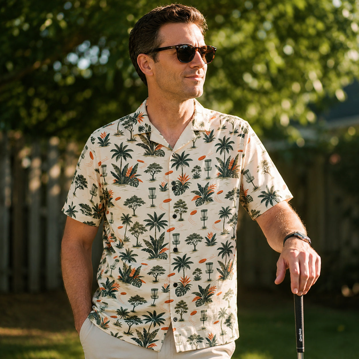 Disc Golf Hawaiian Shirt, Tropical Frolf Aloha Button Up, Disc Golf Dad Gift, Frisbee Golf Shirt, Golfer Gift HW01