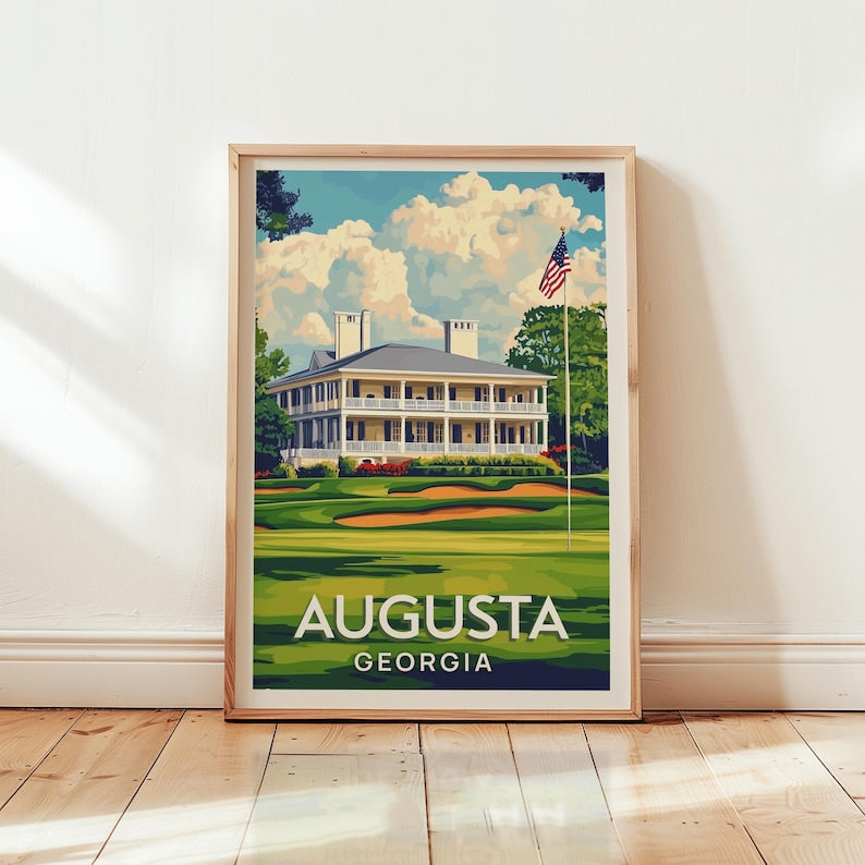 Famous Golf Courses – 3 Fine Art Prints (Augusta, Pebble Beach, St Andrews), Vintage Golf Wall Art, Gift for Dad, Cave Golf Decor PTGTP18