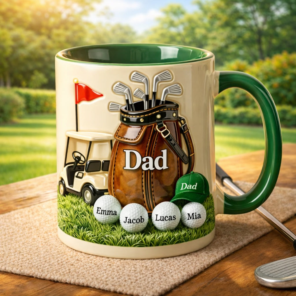 Personalized Dad And Kid - Golf Mug, Custom Name Dad Golfer Mug, Unique Golf Lover Coffee Cup, Custom Father Day Mug For Dad CRMGTP01