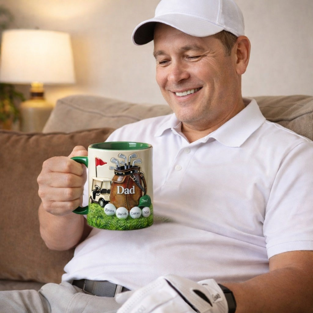 Personalized Dad And Kid - Golf Mug, Custom Name Dad Golfer Mug, Unique Golf Lover Coffee Cup, Custom Father Day Mug For Dad CRMGTP01