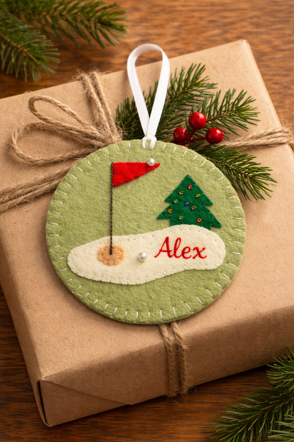 Custom Golf Course Felt Ornament, Handmade Golf Felt Ornament, Golf Lover Decor, Hanging Decor, Holiday Keepsake Gift ONMGTP06