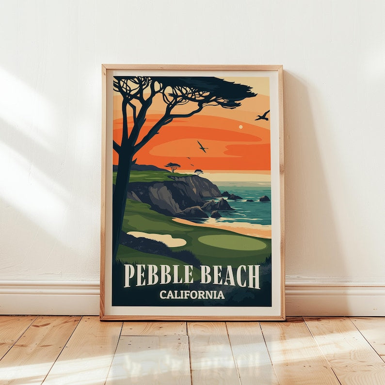 Famous Golf Courses – 3 Fine Art Prints (Augusta, Pebble Beach, St Andrews), Vintage Golf Wall Art, Gift for Dad, Cave Golf Decor PTGTP18
