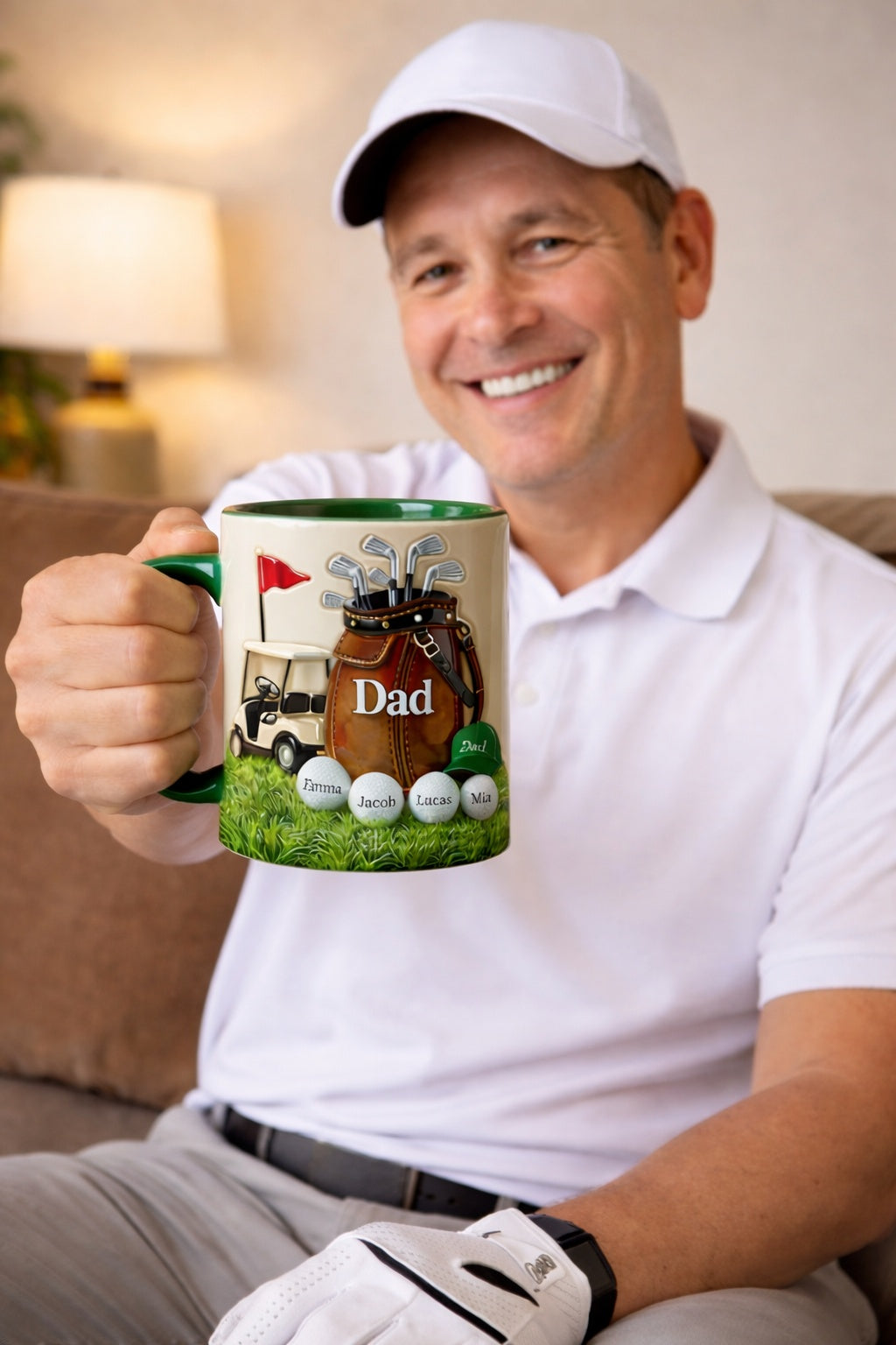 Personalized Dad And Kid - Golf Mug, Custom Name Dad Golfer Mug, Unique Golf Lover Coffee Cup, Custom Father Day Mug For Dad CRMGTP01