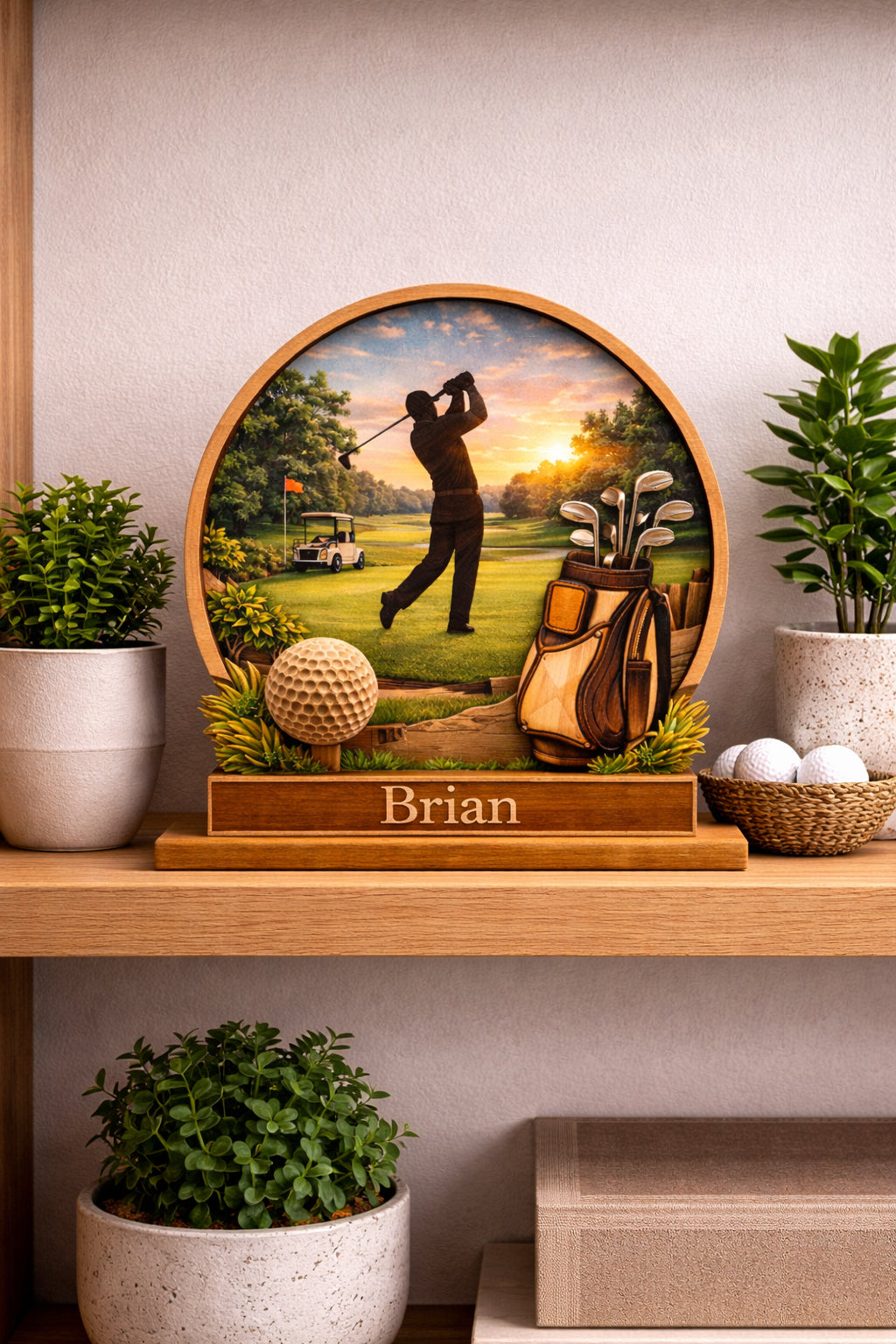 Personalized Golf Wooden Tracker Sign, Golf Lover Gift, Custom 3D Wooden Golf, Custom Golf Keeper, Desk Decor Gift WSGTP01