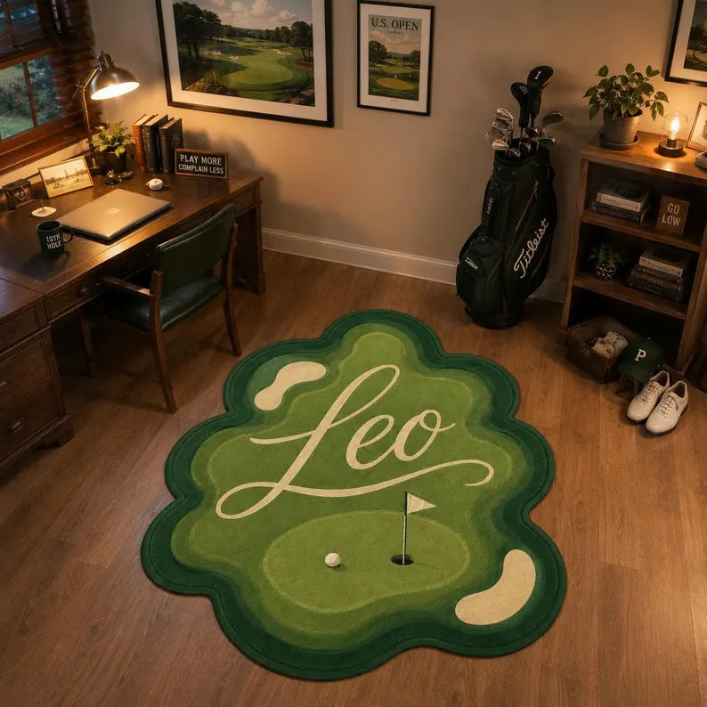 Personalized Golf Rug, Custom Bunker Green Carpet, Sports Room Decor. RGTP4